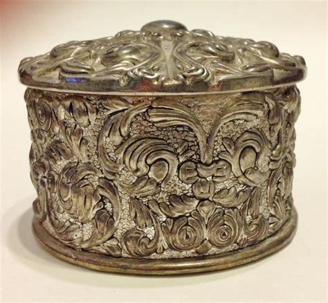 antique metal trinket box with lid ornate border|Vintage Ornate Footed Trinket Box Silver Tone Metal Red Velvet .